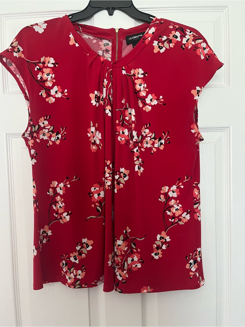 Liz Clairborne career red floral blouse size XL